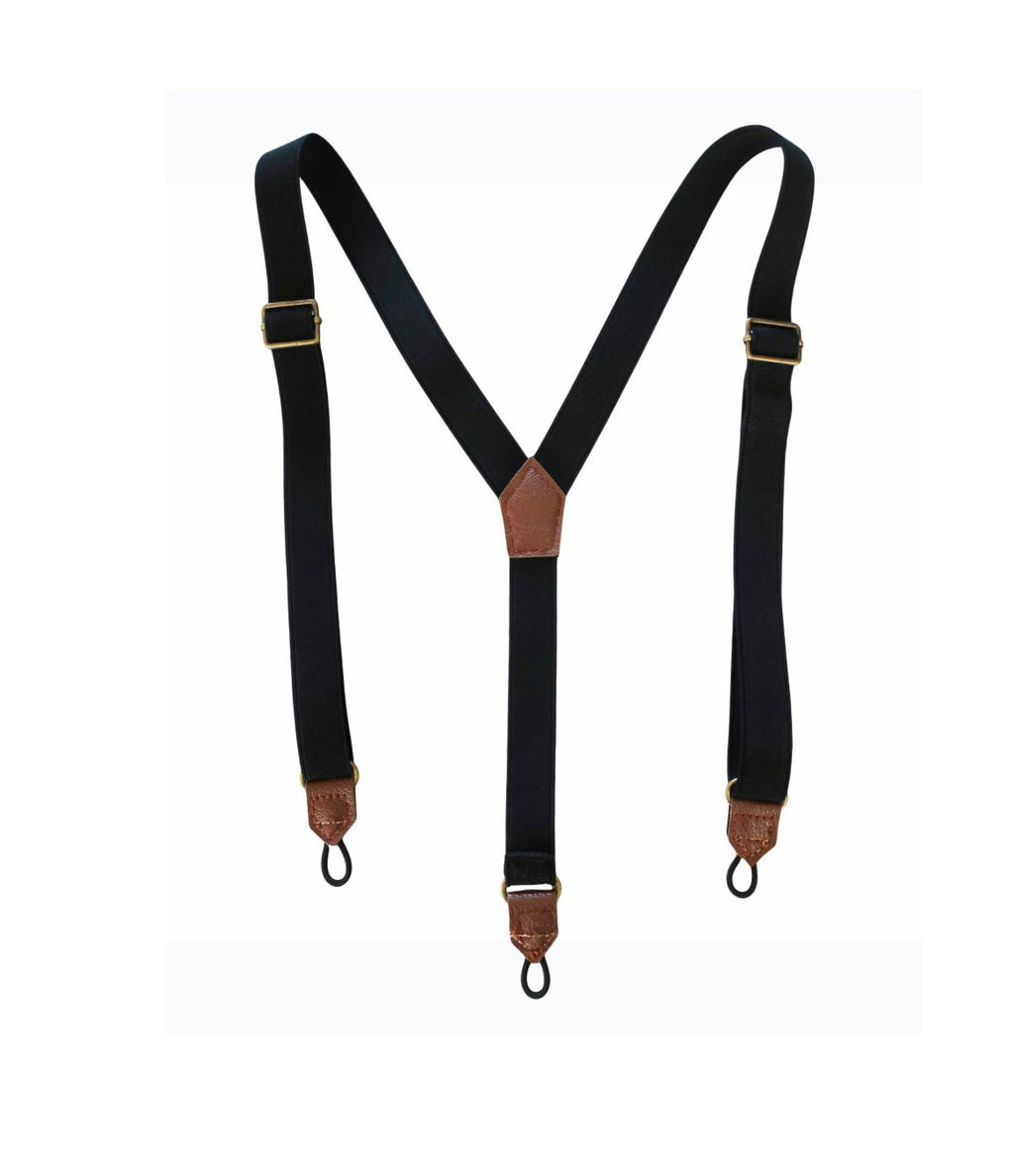 Bradford Black Dogtooth Woven Trousers With Removable Suspenders / Braces - Select Size