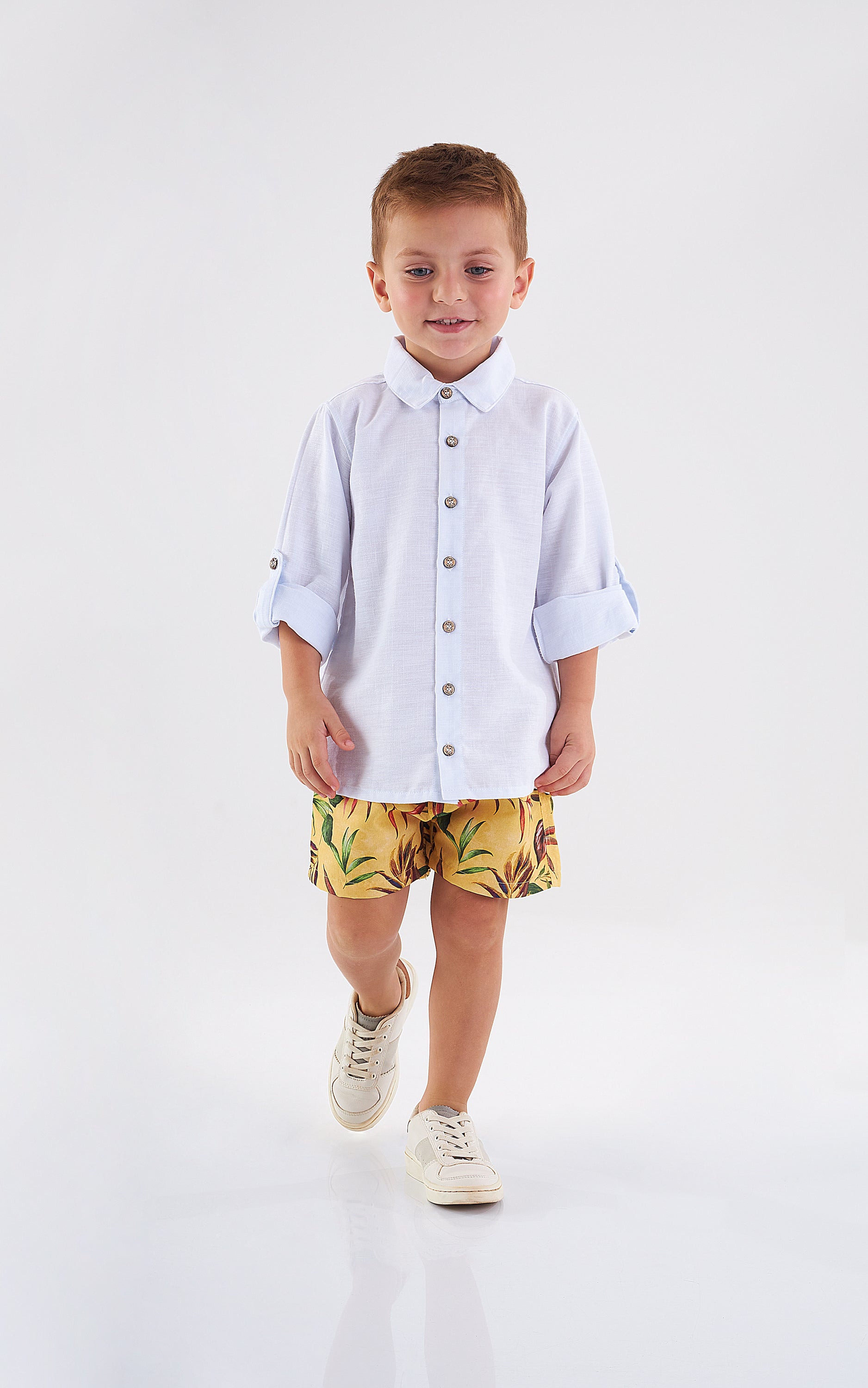 White Linen Shirt & Microfiber Bermuda Shorts Set - Select Size